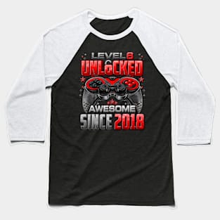 Level 6 Unlocked Awesome Since 2018 6Th Birthday Kids Gaming Baseball T-Shirt